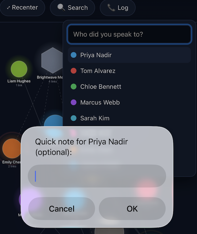 Quick Log dropdown for logging a catch-up in one tap