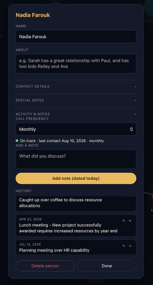 A contact's full note history